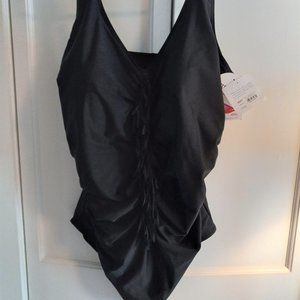 NWT Croft & Barrow 26W Black One Piece Swim Suit with Front Fringe